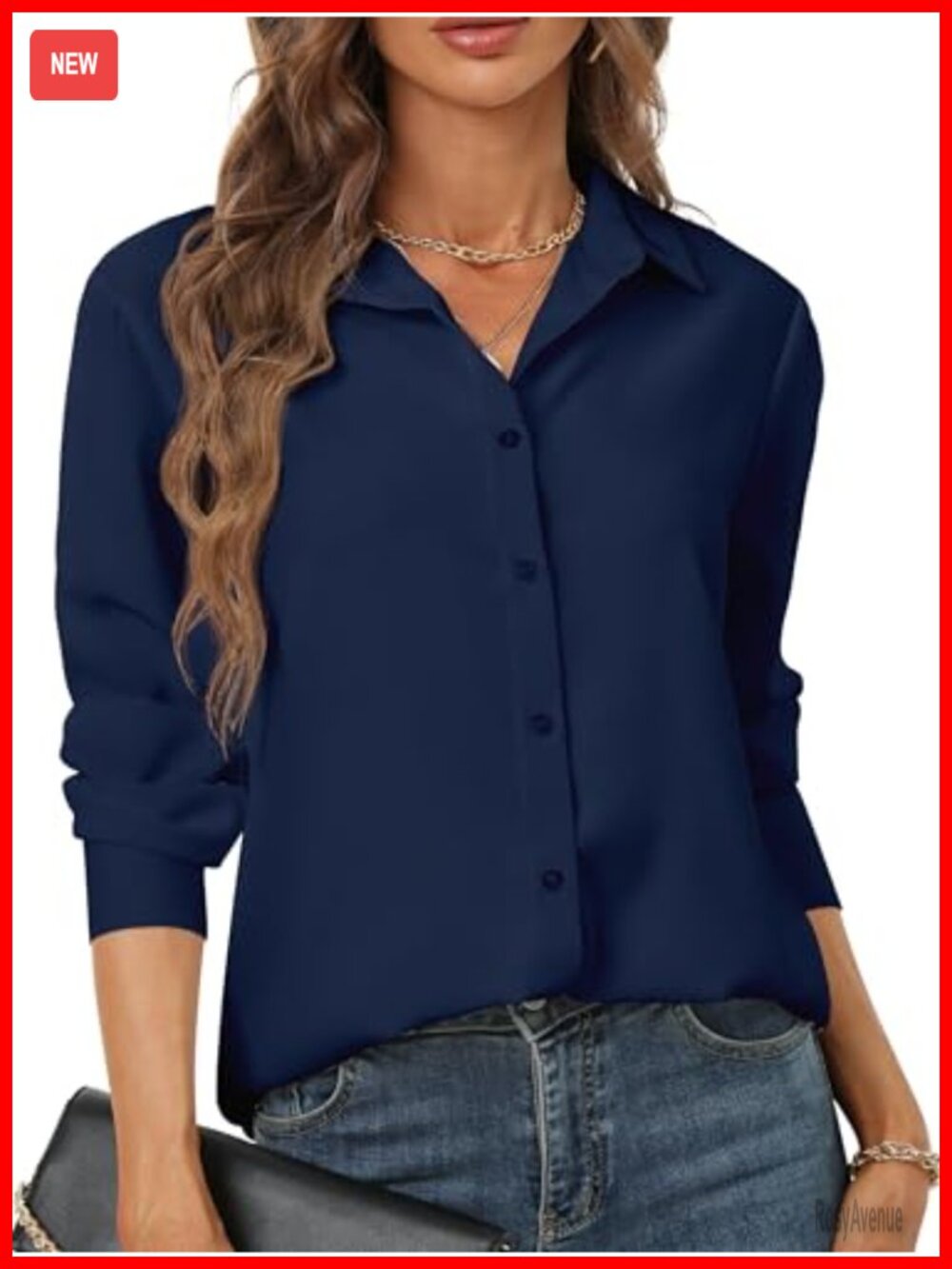 Women's Button Down Shirt Long Sleeve Polyester Chiffon Blouse Regular Fit